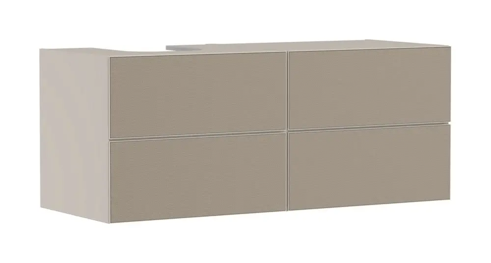 Waschtischunterschrank in sandbeige, mit vier Schubkästen. Von Hansgrohe, geeignet für Konsolen und Aufsatzwaschtische, Oberfläche matt.